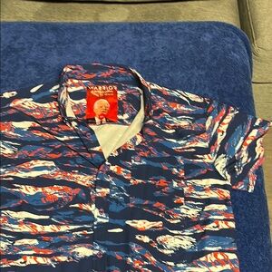Men's Blue and Red Patterned Shirt